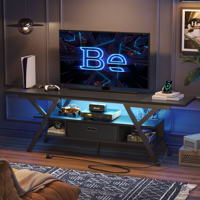70 inch TV Stand for TVs up to 75" with LED & Outlet,Large Media Console