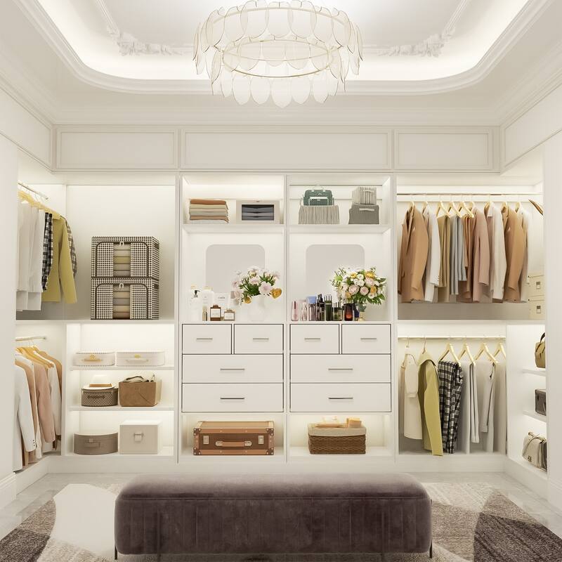 Cimly Set of 2 Corner Closet System with Drawers, Closet Organizer with Hanging Rods and Storage Shelves