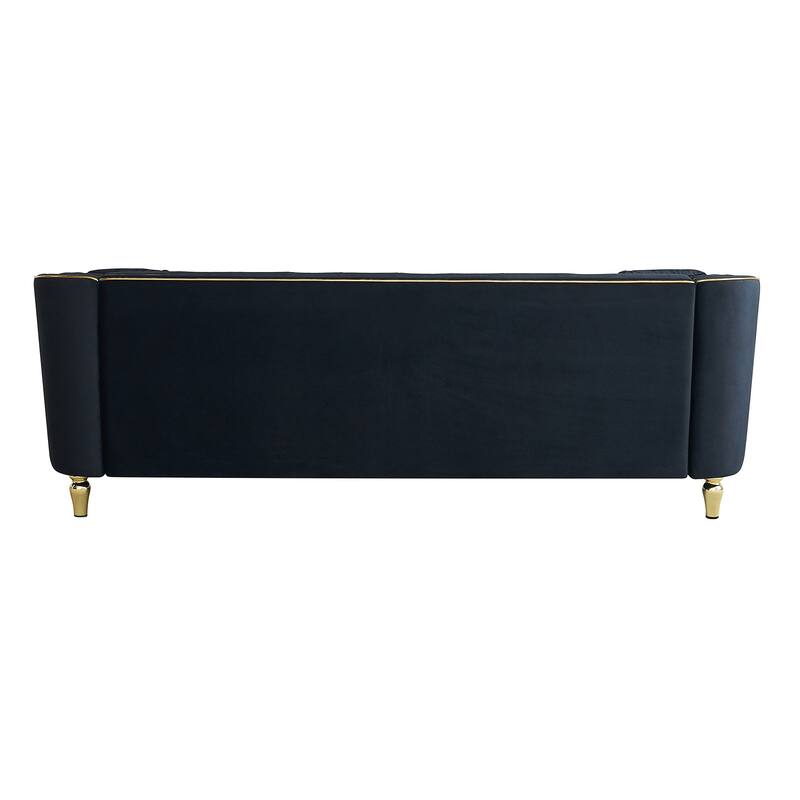 87.01"W Modern Tufted Velvet Sofa, Black, for Living Room, Hotel Apartment