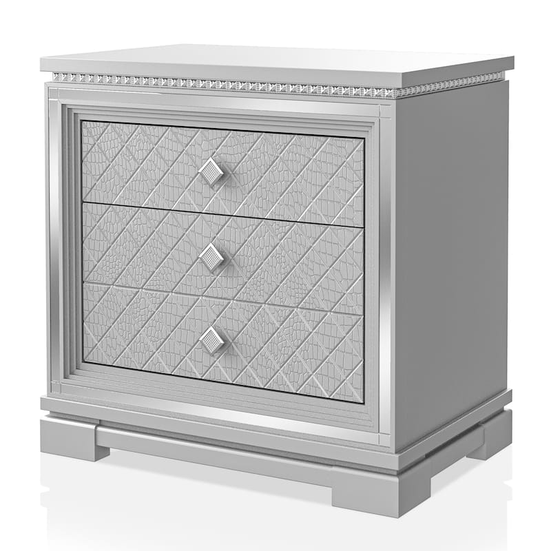 Seleena Glam Silver Wood 3-Drawer Nightstand with USB Charger by Furniture of America