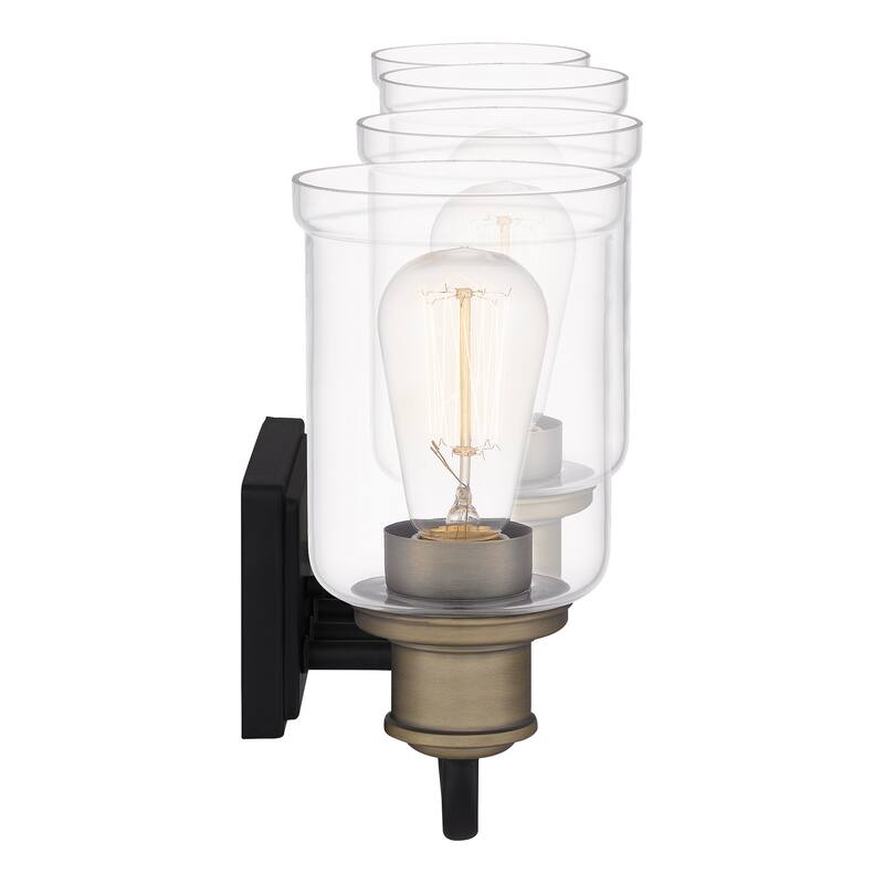 Cox 4-Light Matte Black Bath Light with Warm Brass Accents