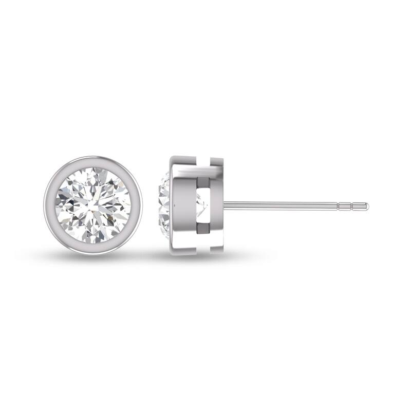 Marquee Lab Grown 1 Carat Round Bezel Set Solitaire Diamond Earrings in 14K White Gold