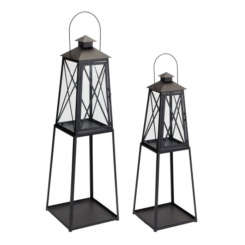 Iron Lantern (Set of 2) - 10.75 x 10.75 x 33; 12.25 x 12.25 x 41