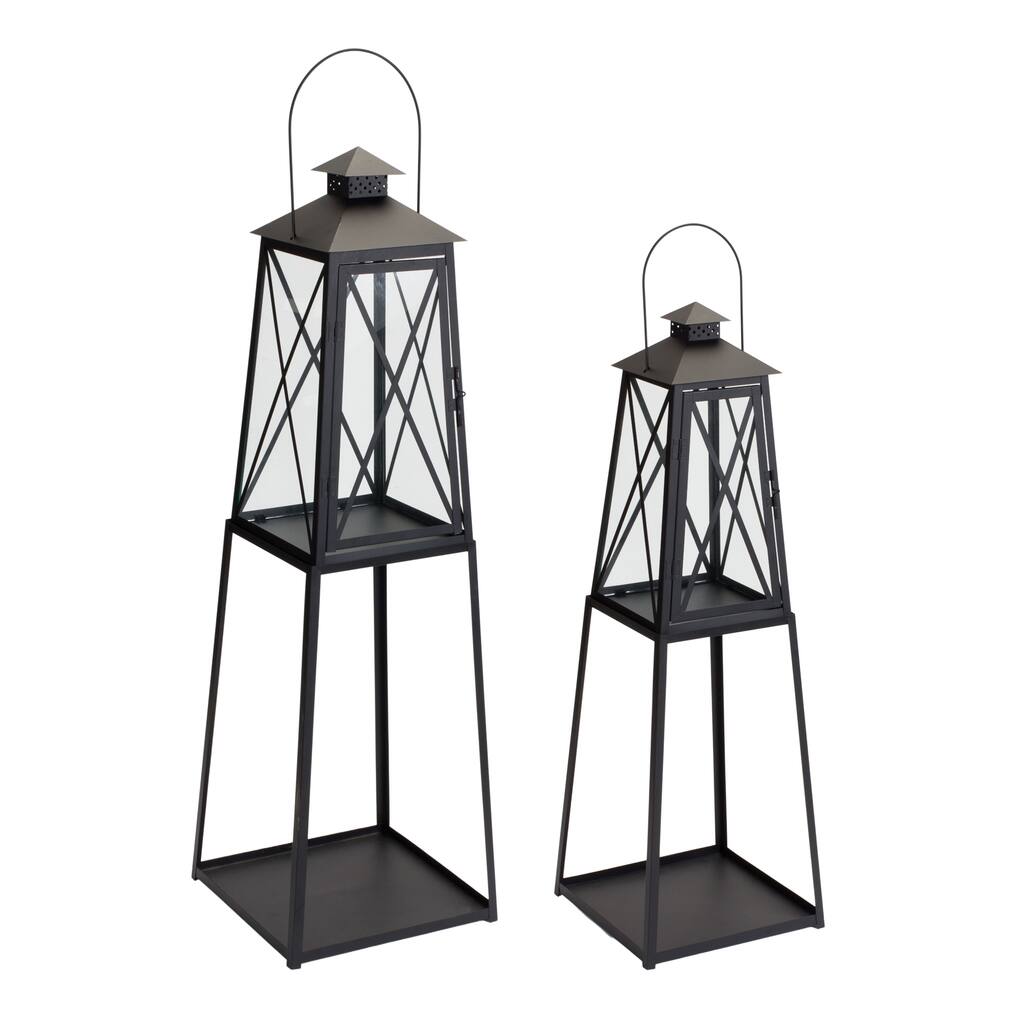 Iron Lantern (Set of 2) - 10.75 x 10.75 x 33; 12.25 x 12.25 x 41
