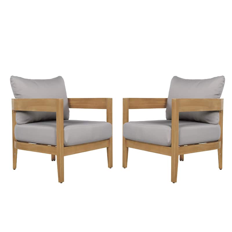 Brooklyn Outdoor Acacia Wood Club Chair with Cushions (Set of 2) by Christopher Knight Home