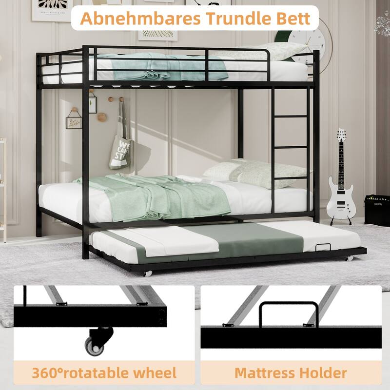 Durable Square Tube Iron Bunk Bed Featuring Safety Rails