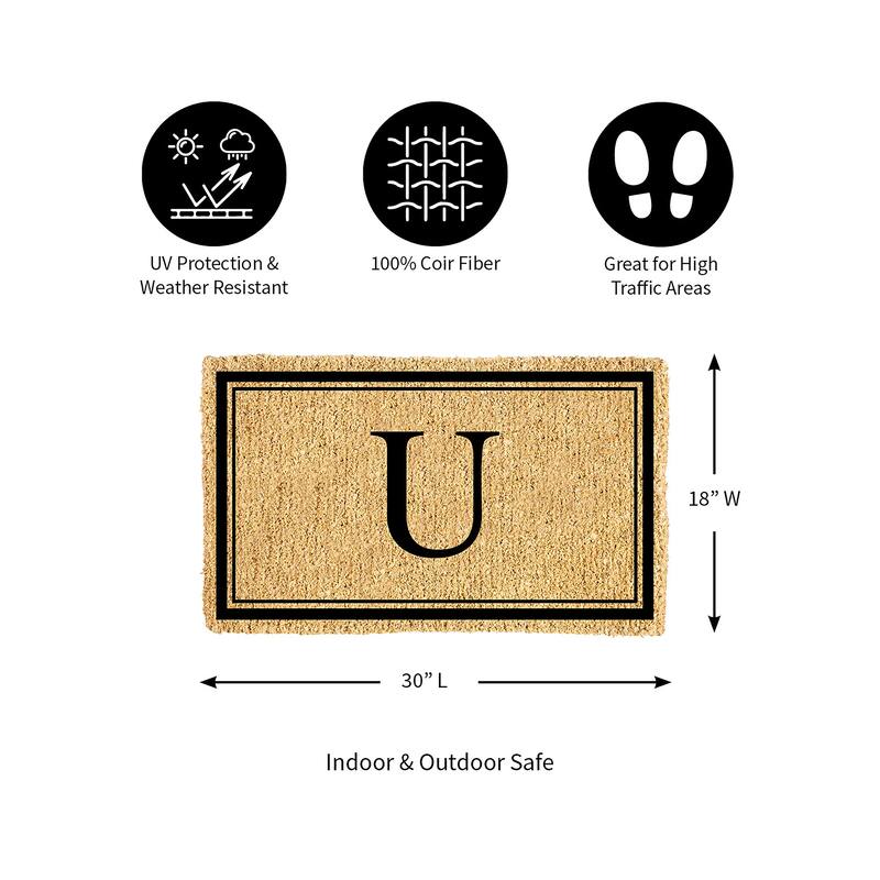 28 in. x 16 in. Monogram Coir Mat, Letter "U"