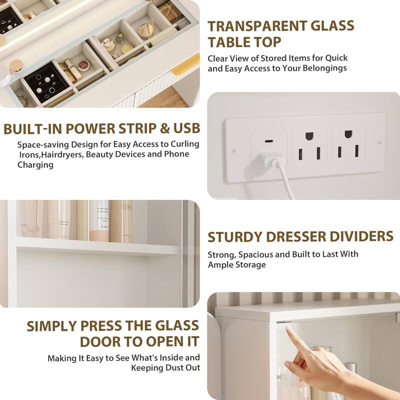 5 Drawers Vanity Desk, Makeup Dressing Table with Built-in USB Outlet Charging Station