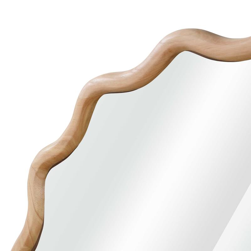 Natural Wood Wavy Round Solid Wood Decorative Mirror - Bedroom, Bathroom, Living Room - Natural Wood