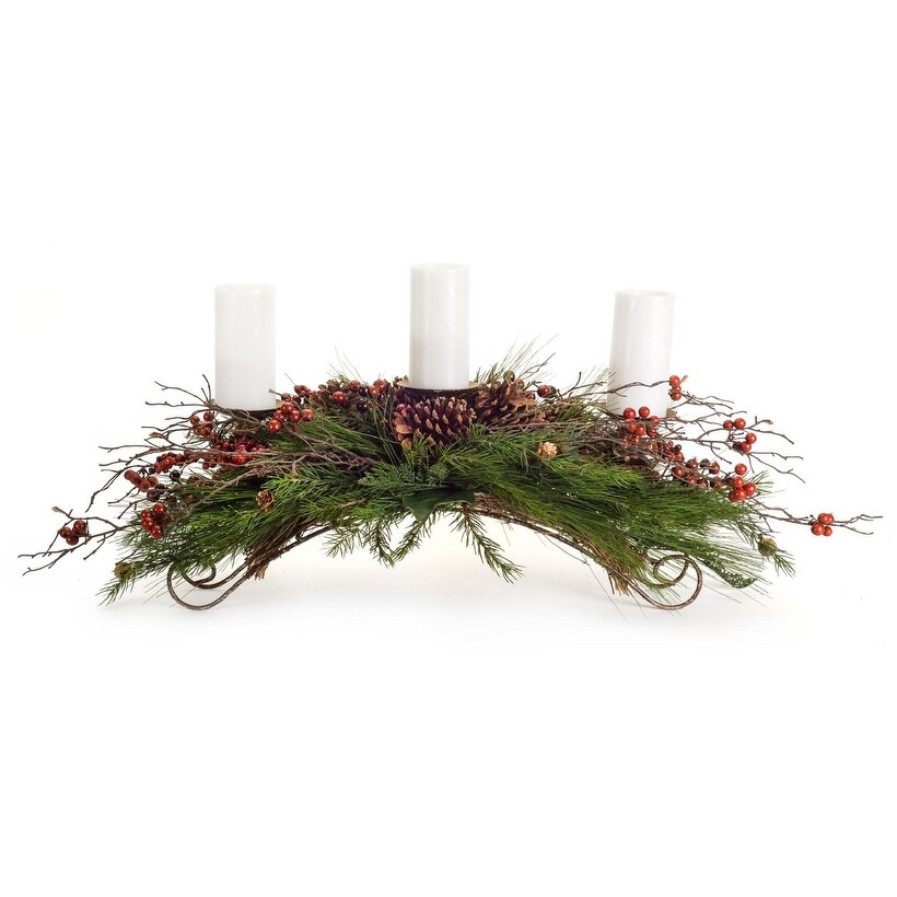 Shop Set Of 2 Green And Red Artificial Pine Cone Magnolia Leaf Berry Centerpiece With Candle Stand 41 5 Brown Free Shipping Today Overstock 22617742