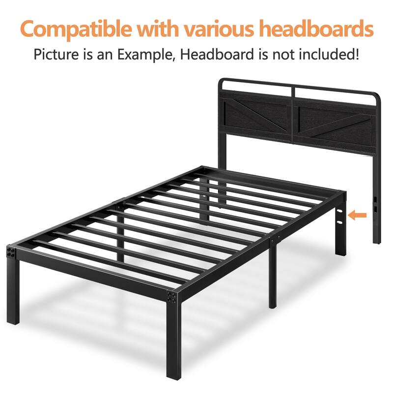 VECELO Bed Frames No Box Spring Needed, Heavy Duty Metal Platform with Steel Slat, Easy Assembly, Black