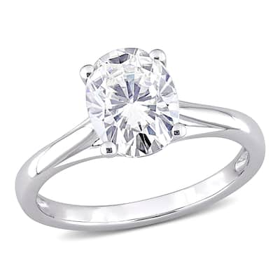 Miadora 2ct DEW Oval-cut Moissanite Solitaire Engagement Ring in 10k White Gold