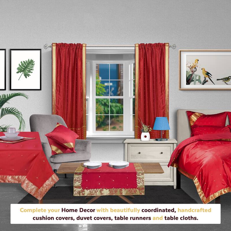 Fire Brick Rod Pocket Sheer Sari Curtain / Drape / Panel - Pair