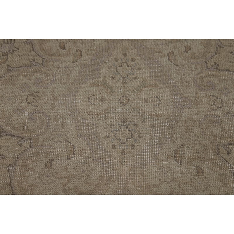 Tabriz Persian Vintage Rug Hand-Knotted Beige Geometric Wool Carpet - 9'2"x 13'0"