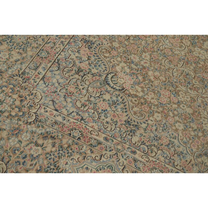 Hand Knotted Oriental 100% Wool Carpet Traditional Floral Brown Kerman Area Rug - 11' 11'' X 9' 6''