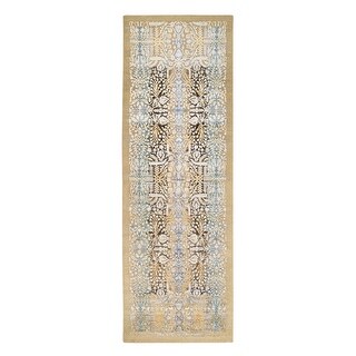 Hand Knotted Brown Transitional with Wool & Silk Oriental Rug (4' x 12 ...