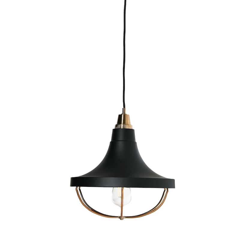 Robert Stevenson Lighting Presley - Caged Trumpet Ceiling Light - 13.0"L x 13.0"W x 14.0"H - Brushed Brass and Matte Black