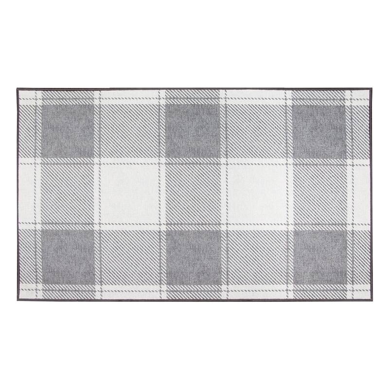 My Magic Carpet Machine Washable Area Rug Buffalo Plaid Grey And White