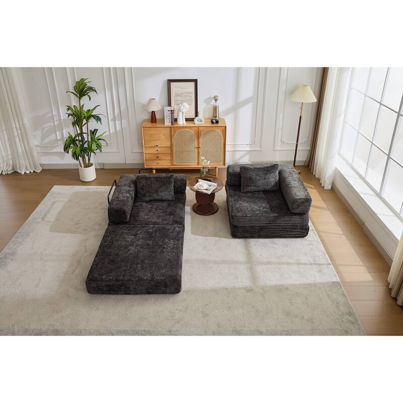 2-in-1 Foldable Sofa Bed Floor Sofa Couch with Armrests, Convertible Lounge Sofa for Living Room Bedroom
