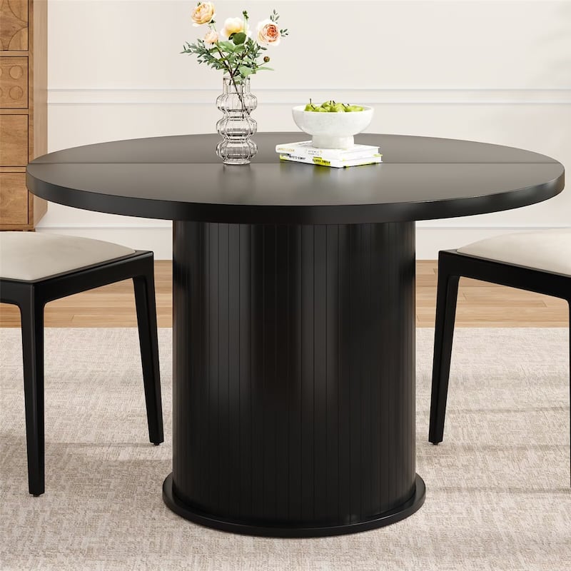 43" Small Round Dining Table with Wood Top and Sturdy Metal Pedestal Base