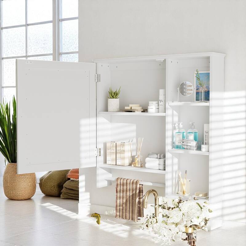 Medicine Cabinet with Large Mirror Door, Wall Mount Bathroom Storage Cabinet with Open Shelves and Adjustable Storage