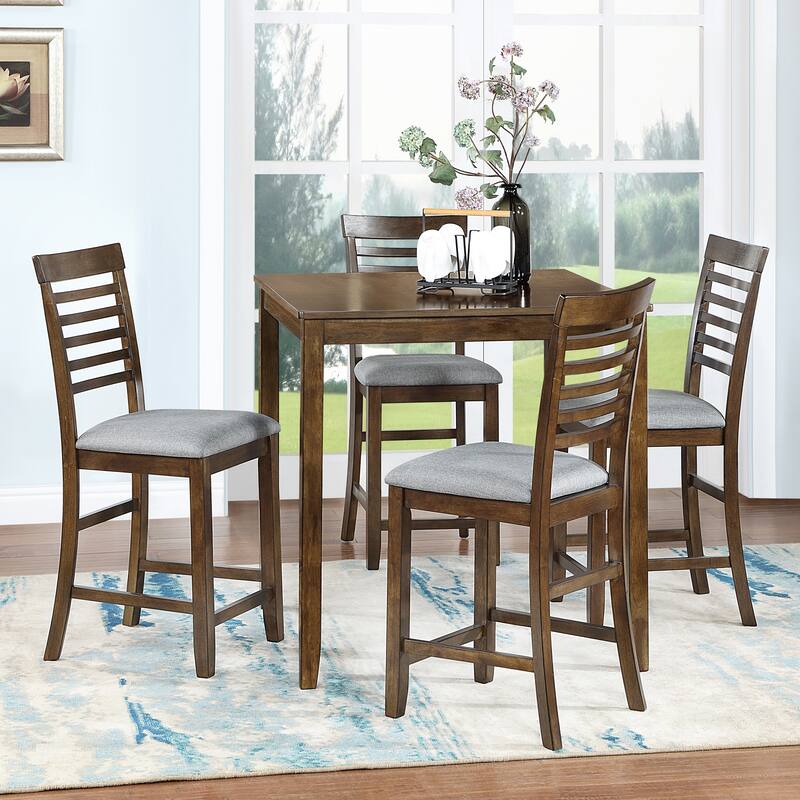 Modern Style 5-Piece Dining Set with Square Counter Height Table and 4 Ladder Back Dining Chairs