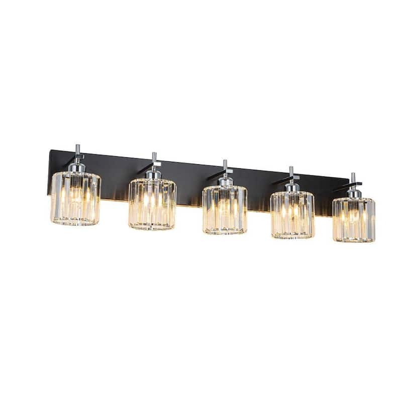 Mid-Century Modern Dimmable Bathroom Vanity Light Crystal Glass Wall Sconce - 35.4" - Black & Chrome