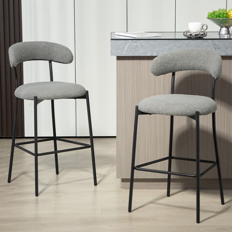1 Count 26" Teddy Fabric Counter Height Bar Stool with Footrest, Black Powder-Coated Base