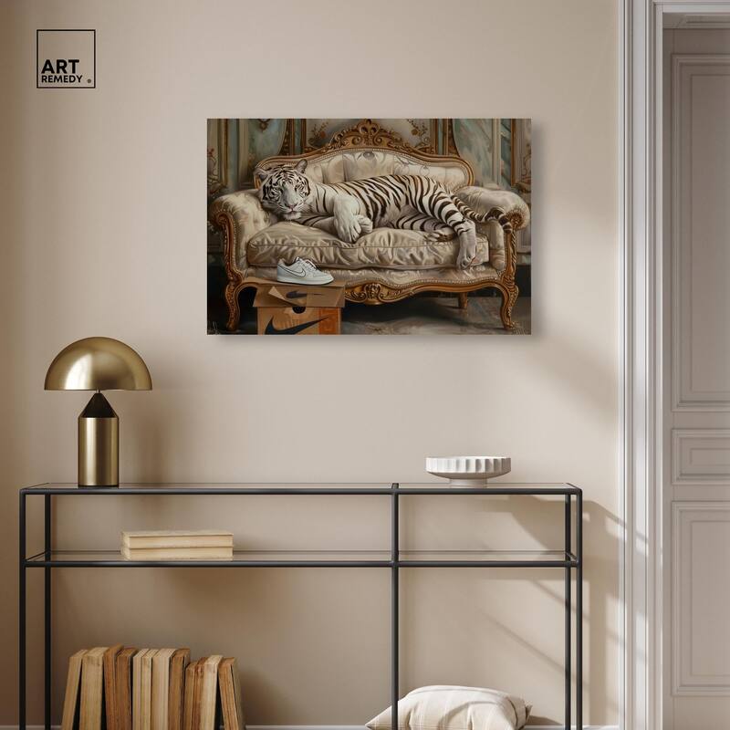 Lounging Sneaker Tiger Canvas by Art Remedy, Gallery Wrapped