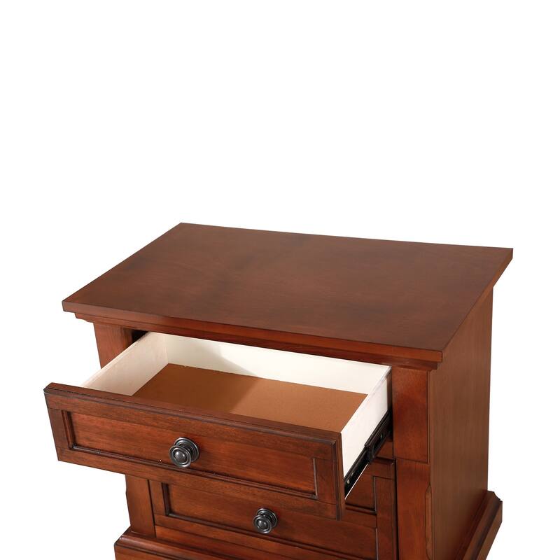 2-Drawer Cherry Finish Wooden Nightstand - 28" - Red