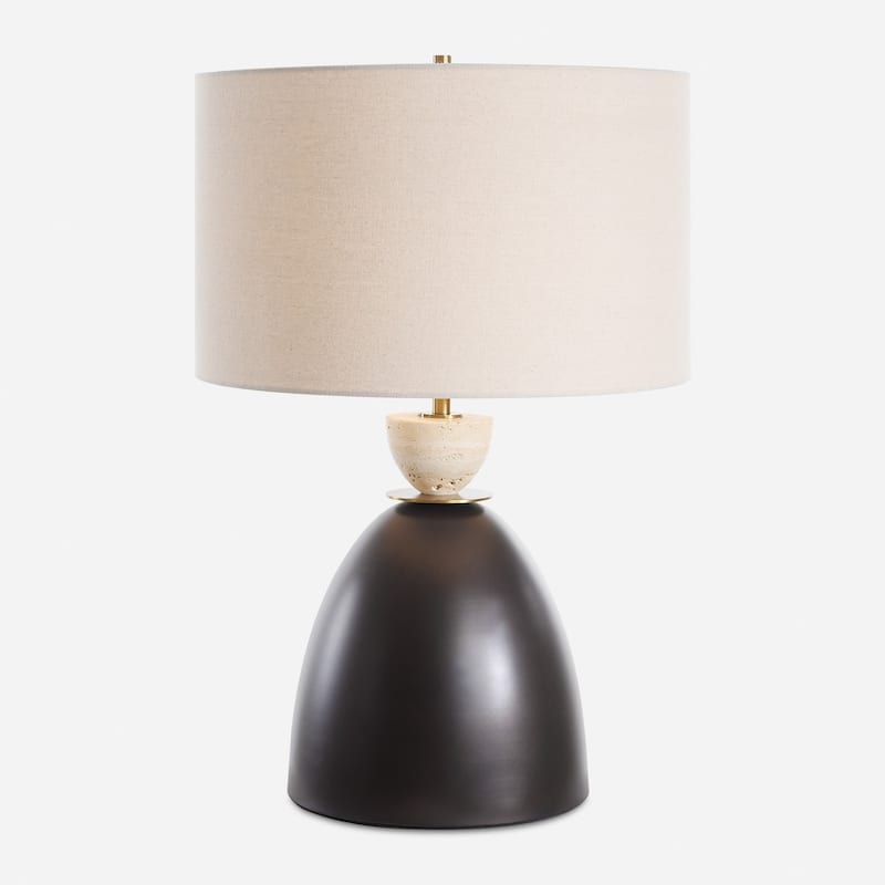 Iron Table Lamp with Drum Shade - 24.5" - Bronze-Finish