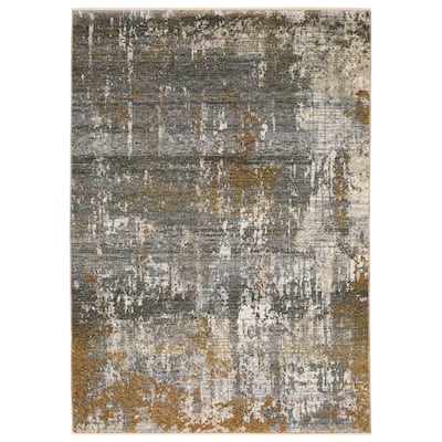 Style Haven Hendrix Distressed Etchings Abstract Grey/ Gold Fringe Edge Area Rug