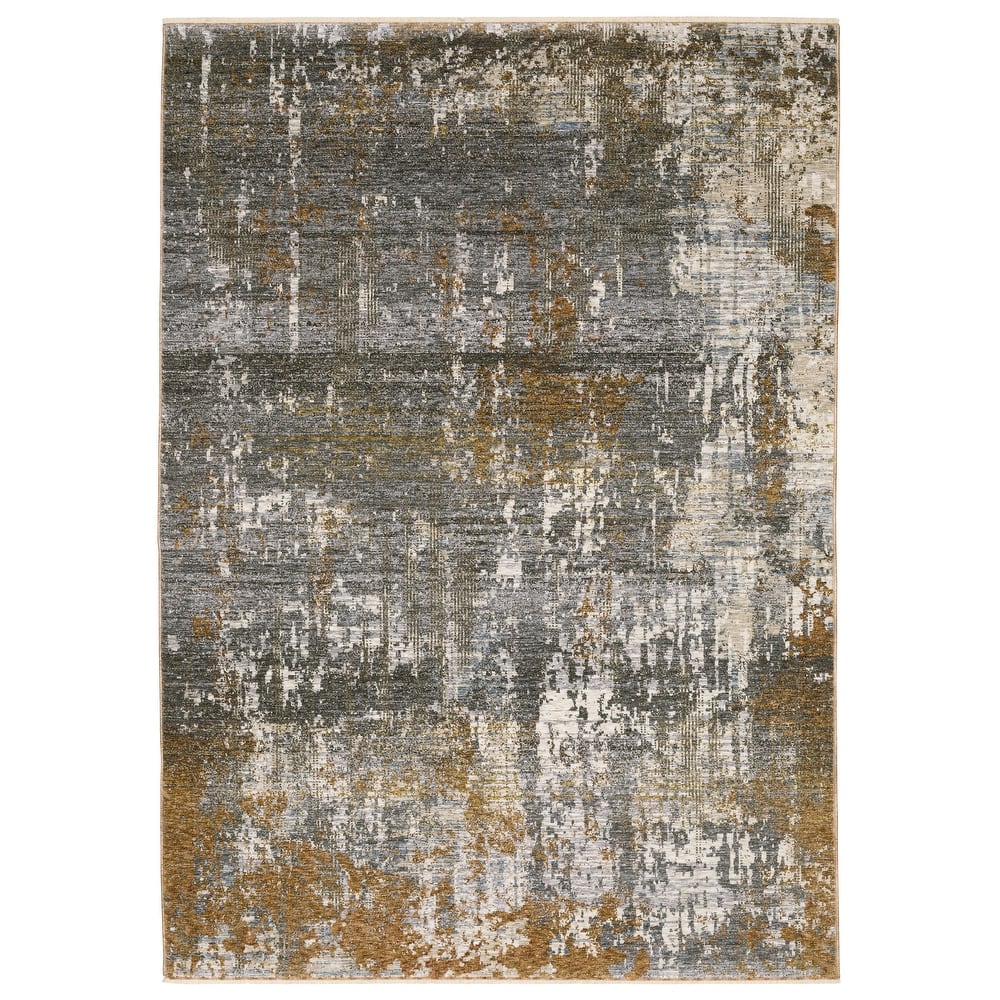 Style Haven Hendrix Distressed Etchings Abstract Grey/ Gold Fringe Edge Area Rug