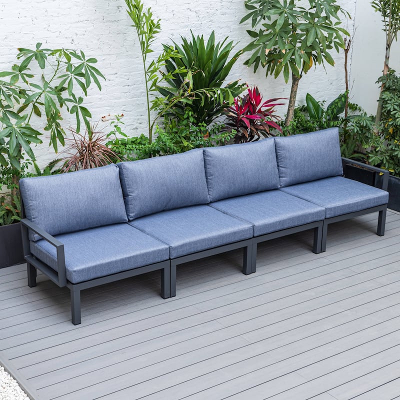 LeisureMod Hamilton 4-Piece Modern Patio Chair Polyester Upholstered Sofa for Indoor Outdoor Porch Garden Backyard Pool