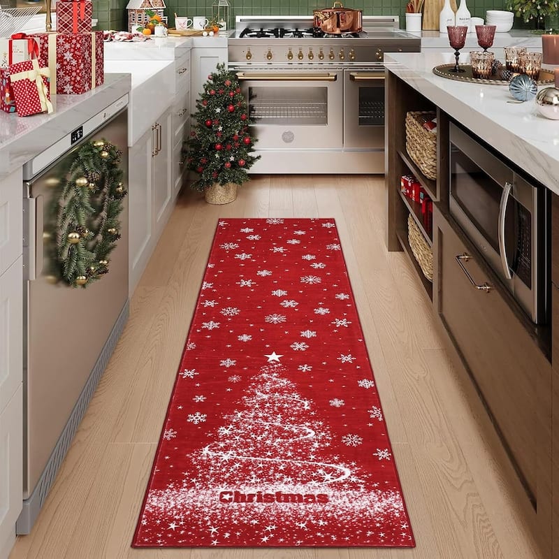 Washable Xmas Red Christmas Tree Area Rug for Home Decor - 1'6" x 2'6"