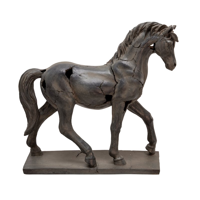 Cracked Horse Sculpture Contemporary Rustic Western Decorative Home Art Display on Stand Brown Polyresin Decor - 18" x 5" x 16" - 18" x 5" x 16" - Brown