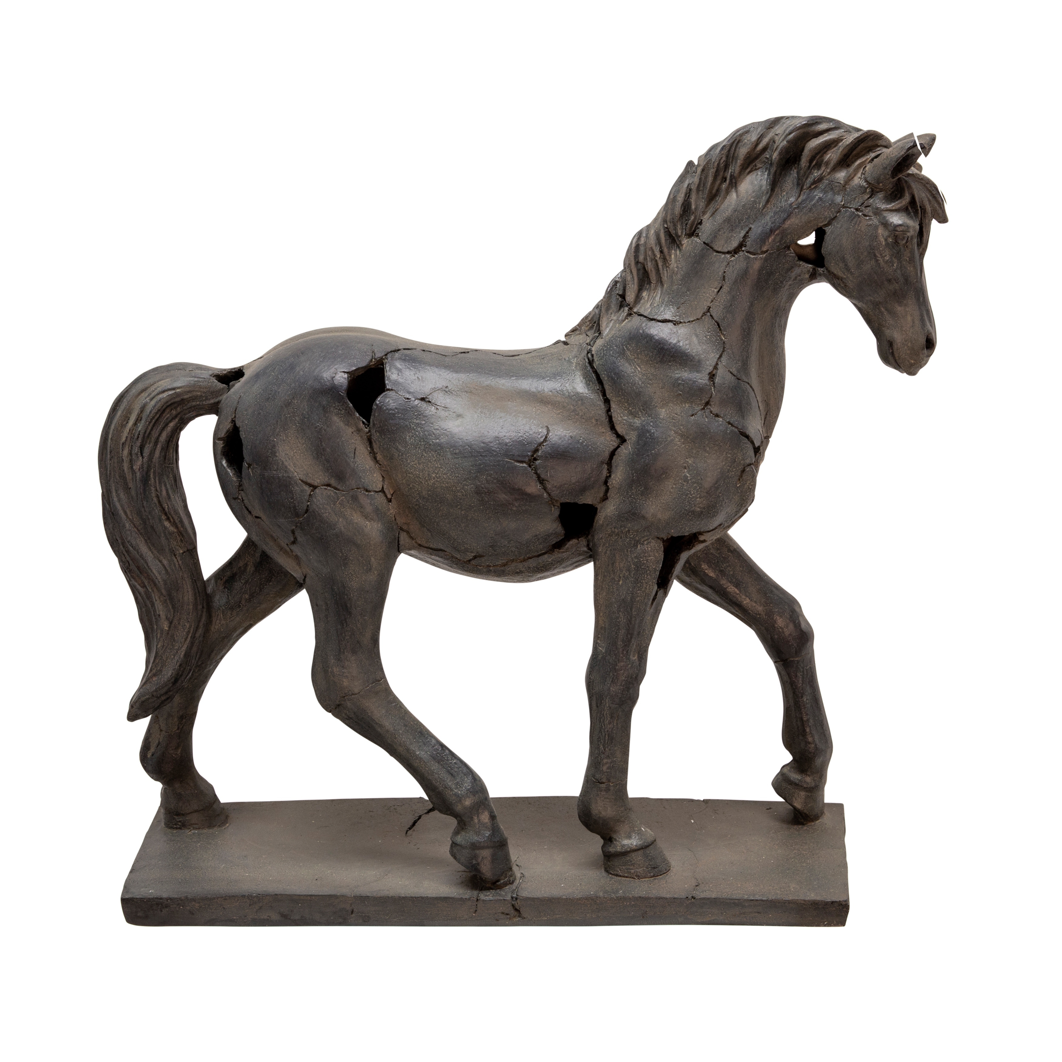 Cracked Horse Sculpture Contemporary Rustic Western Decorative Home Art Display on Stand Brown Polyresin Decor - 18" x 5" x 16"