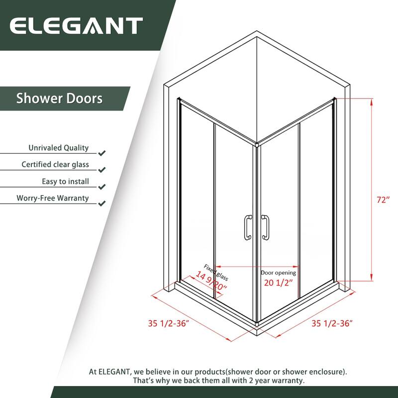 Elegant Chrome Finish Corner Entry Shower Enclosure with Sliding Shower Doors（Shower Base not Included）