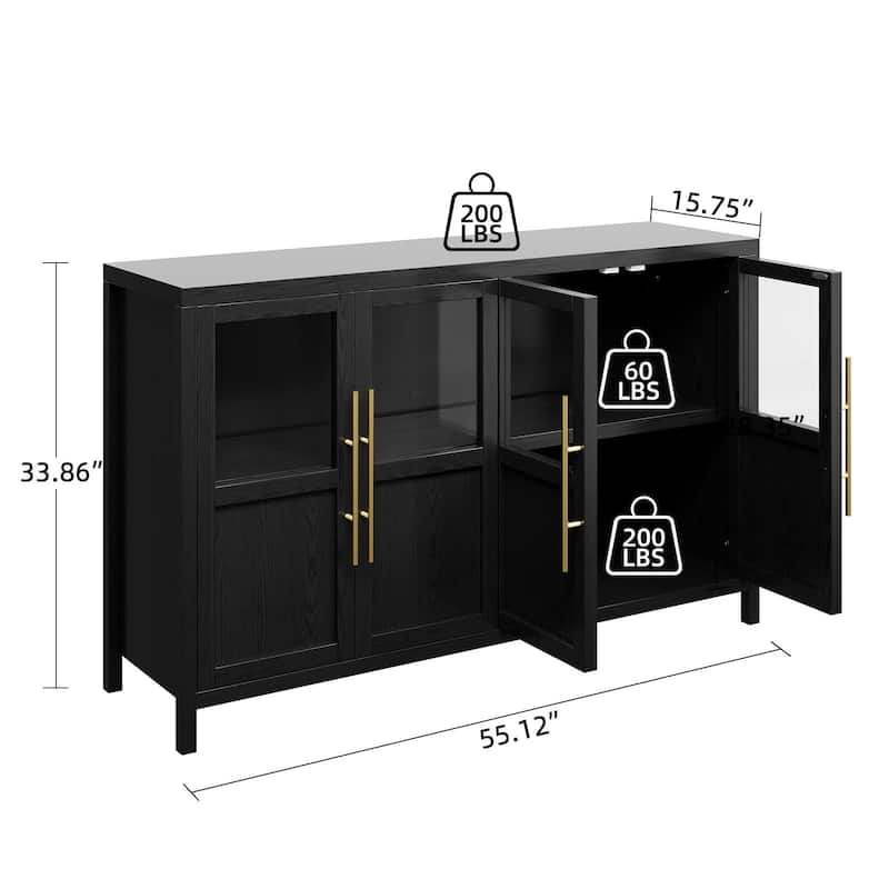 Large Buffet Cabinet with Storage, Sideboard Buffet Cabinet with Glass Doors