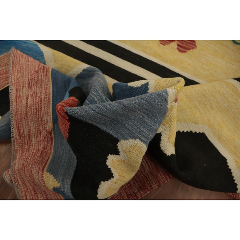 Hand Woven Oriental 100% Wool Carpet Southwestern Tribal Yellow & Gold Kilim Area Rug - 13' 0'' X 10' 2''