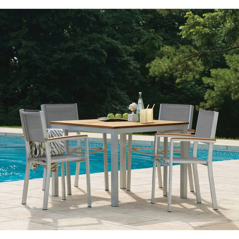 Oxford Garden Travira 5 Piece 39 inch Natural Tekwood Dining Set - Baby Blue