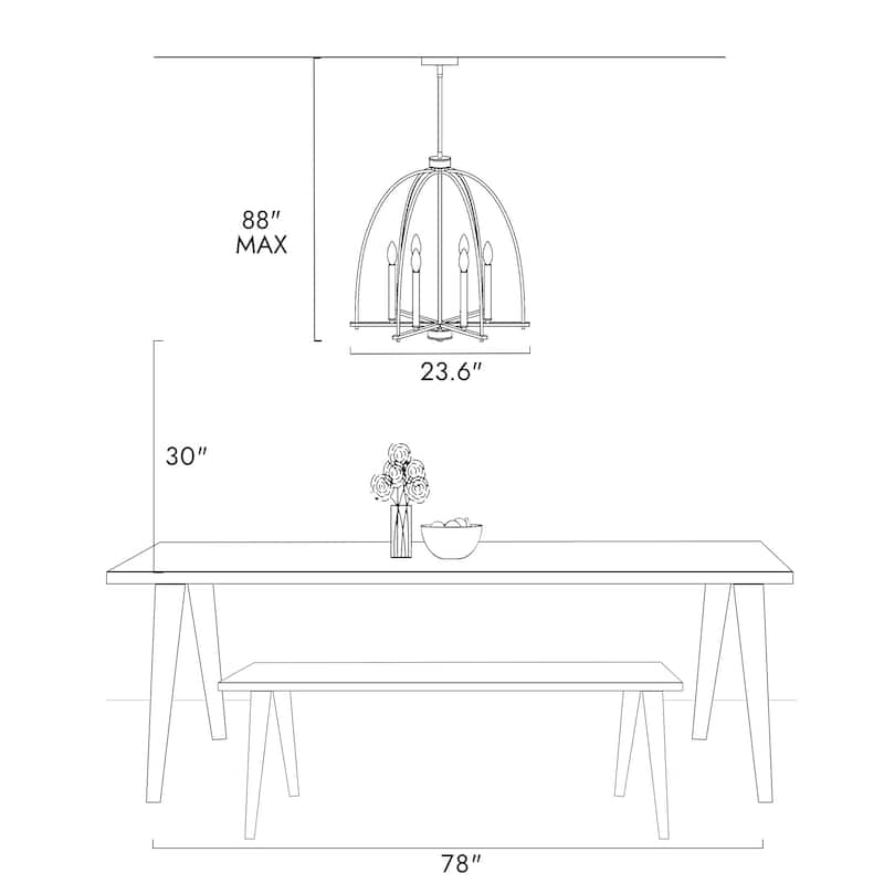 Modern 6-Light Birdcage Chandelier Black Gold Pendant for Dining Room - 23.6 " × 25 "