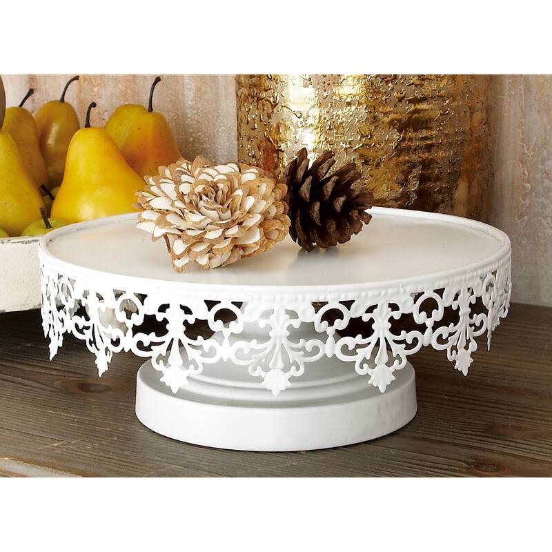 Metal Cake Stand with Pedestal Base - Set of 3 White - Roche River Decor - 13"W x 13"L x 4"H