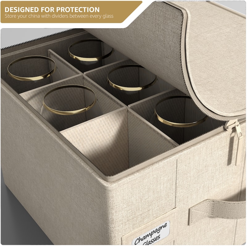 Sorbus China Storage Dinnerware Organizer for Champagne Glasses with Lid (Holds Service for 12) with Felt Protectors (1 Piece)