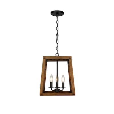 Rustic Farmhouse Geometric Wooden and Black Lantern