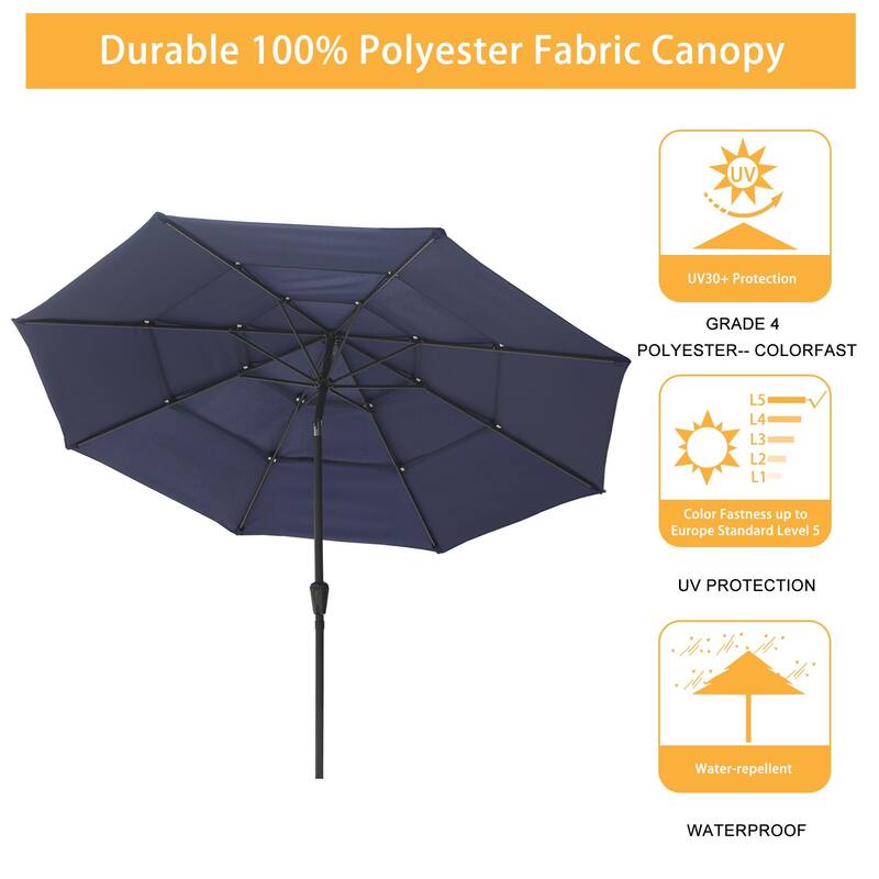 Clihome 10FT 3-Tiers Vented Round Market Umbrella with Crank Lift