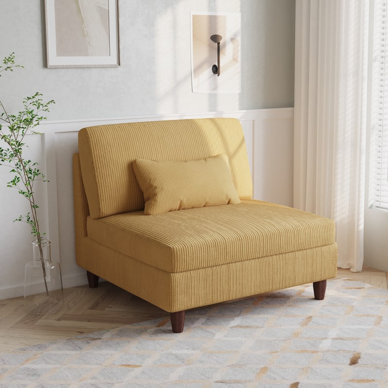 Corduroy Accent Chair with Ottoman Modular Couch Sectional Sofa - Armless - Orange/Armless Chair