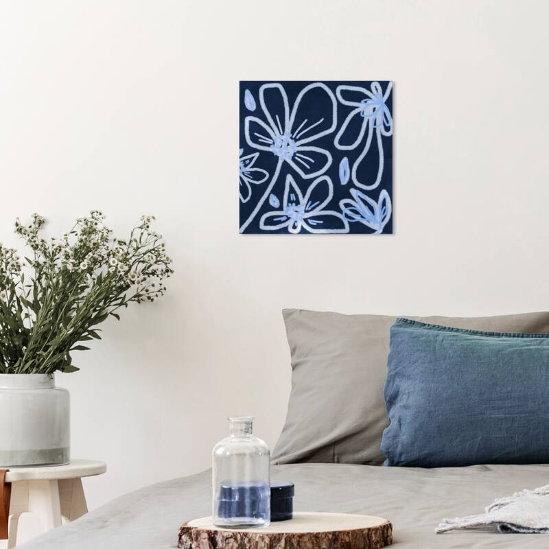 Wynwood Studio Canvas Floral and Botanical Feeling Blue Blue and Dark Blue Wall Art Canvas Print - 12 x 12