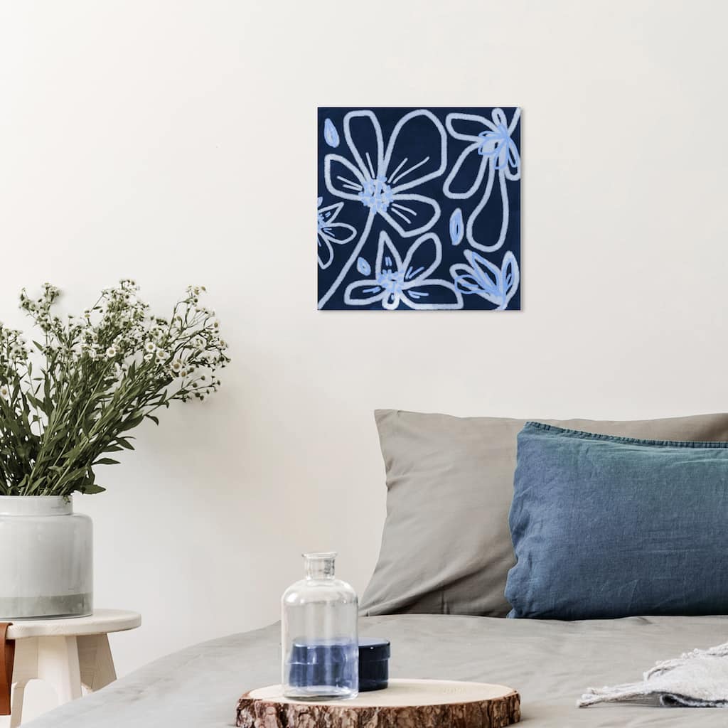 Wynwood Studio Canvas Floral and Botanical Feeling Blue Blue and Dark Blue Wall Art Canvas Print