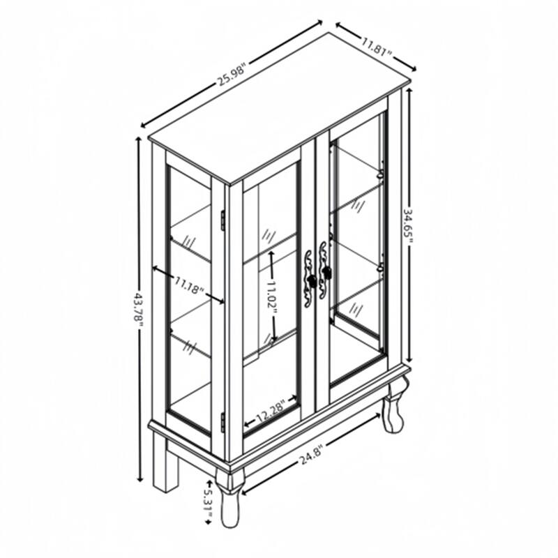 Lighted Display Cabinet with 2 Tempered Glass Doors and Adjustable Shelves